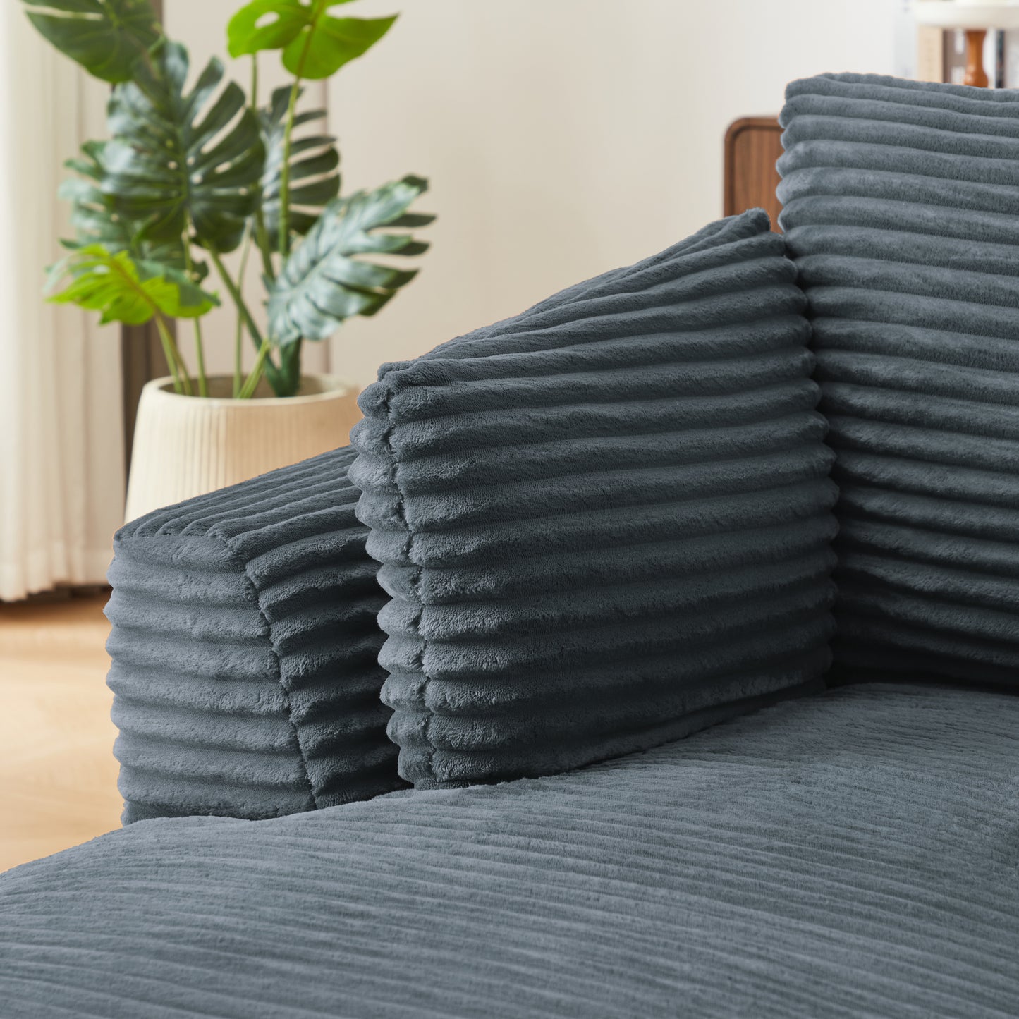 Oversized Corduroy Chaise Lounge Chair Indoor - Grey - detail view 3