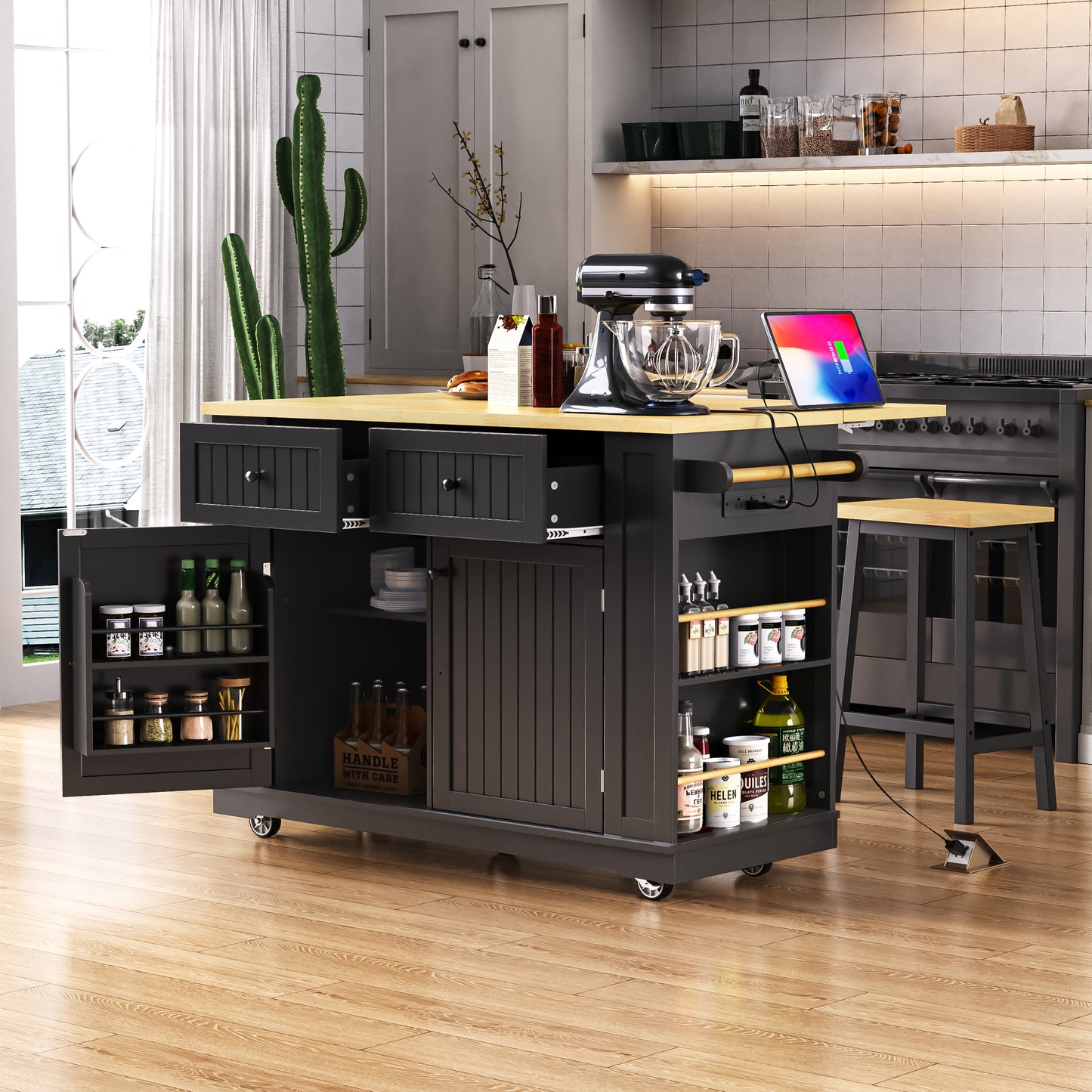 48" Kitchen Island with Drop Leaf - Black - primary color shot