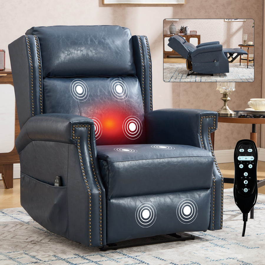 Blue Manual Recliner Chair in Faux Leather - primary color shot