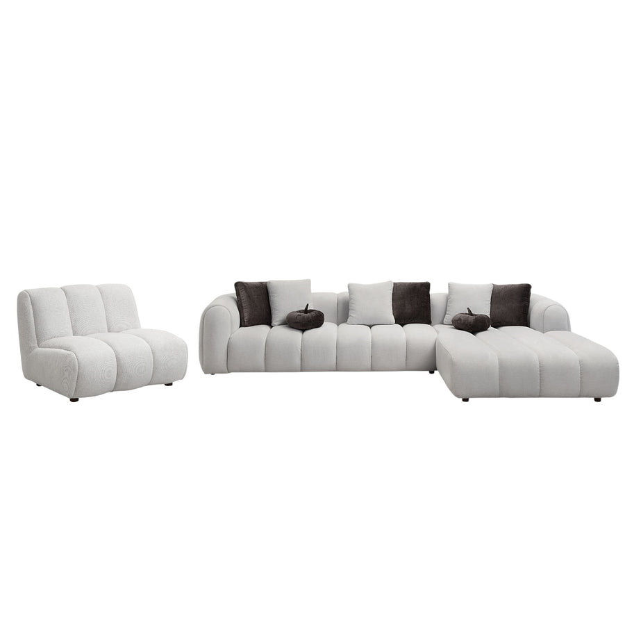 Manilla Ivory White Linen Sectional Sofa with 1 Chair in Linen - primary color shot