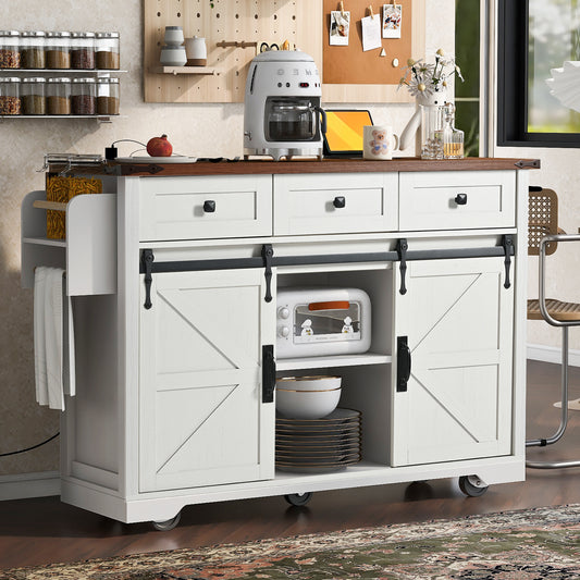 K&k 53.7' Farmhouse Kitchen Island with Power Outlet - White - detail view 2