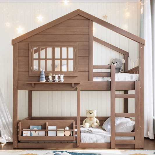 Full Size Bunk Bed/loft Bed with Bookshelf - Natural - detail view 2