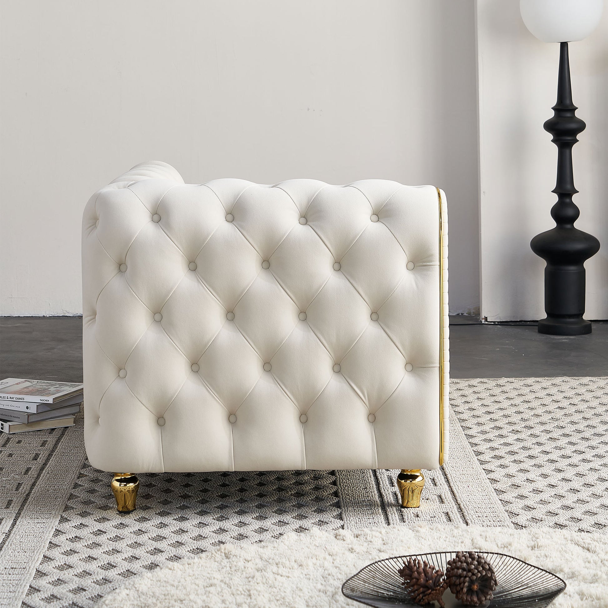 67" W Velvet Chaise Lounge - Beige - detail view 5