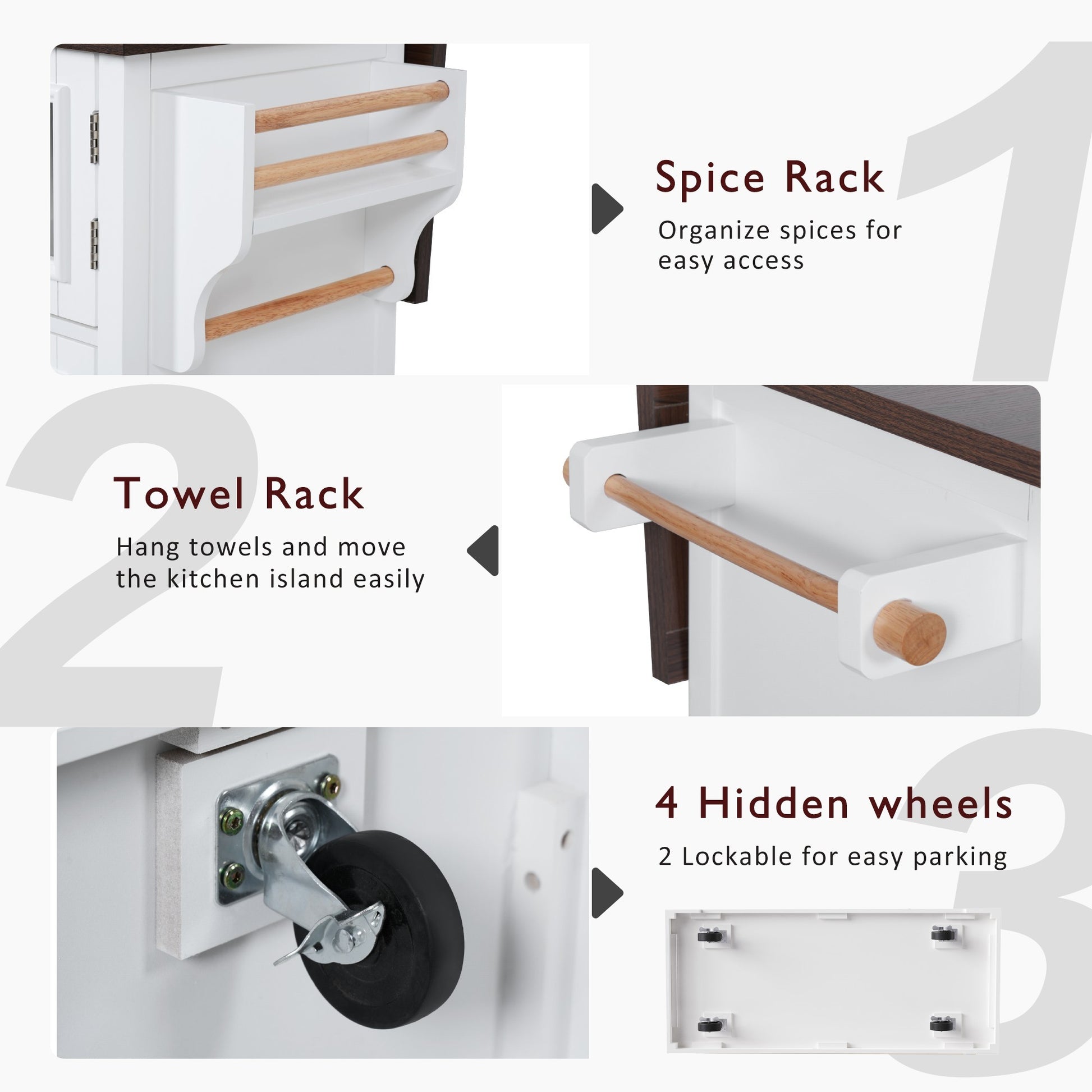 K&k 54.9' Kitchen Island with Drop Leaf - White - detail view 6