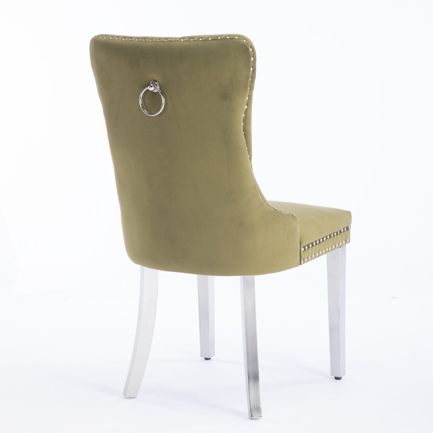 Niki Modern Velvet Side Chair with Nailhead Trim & Silver Leg Set of 2 Olive