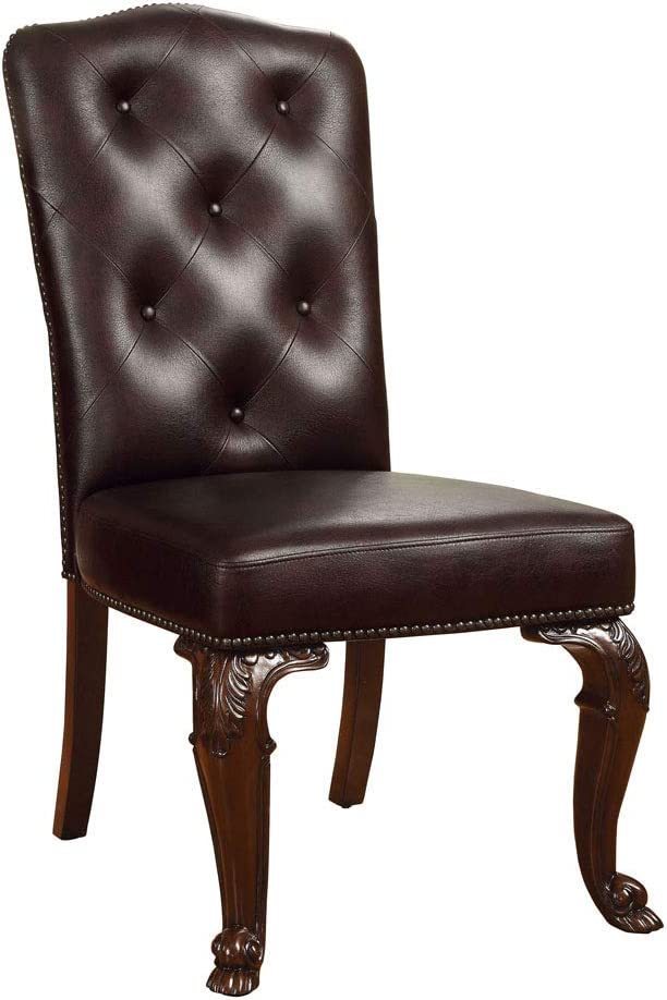 Roland Traditional Padded Leatherette Side Chair, Brown Cherry