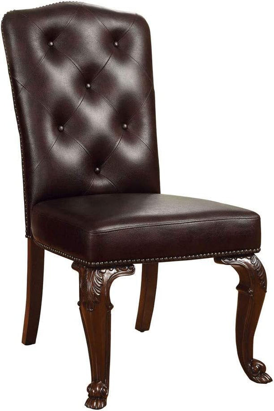 Roland Traditional Padded Leatherette Side Chair, Brown Cherry
