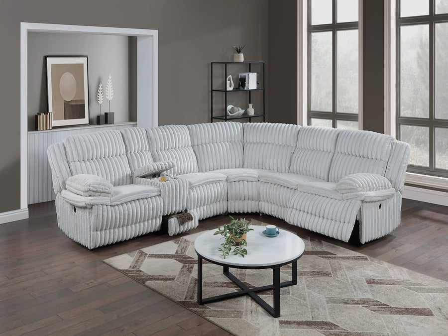 Light Gray Fur Like Corduroy U-Shaped Sectional Sofa w Console Cup Holder, Storage Drawer Motion Reclining Living Room Couch 3pc set - primary color shot