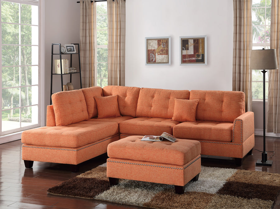 3 Piece Reversible Sectional Sofa Set W/ Ottoman in Citrus Color - primary color shot