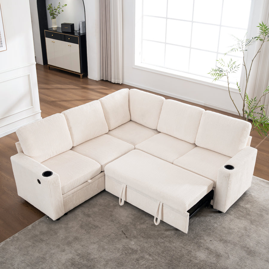 Sectional Sleeper Sofa with Pull Out Bed, Modular Corner Sofa with Storage, Sectional Couches for Living Room - primary color shot