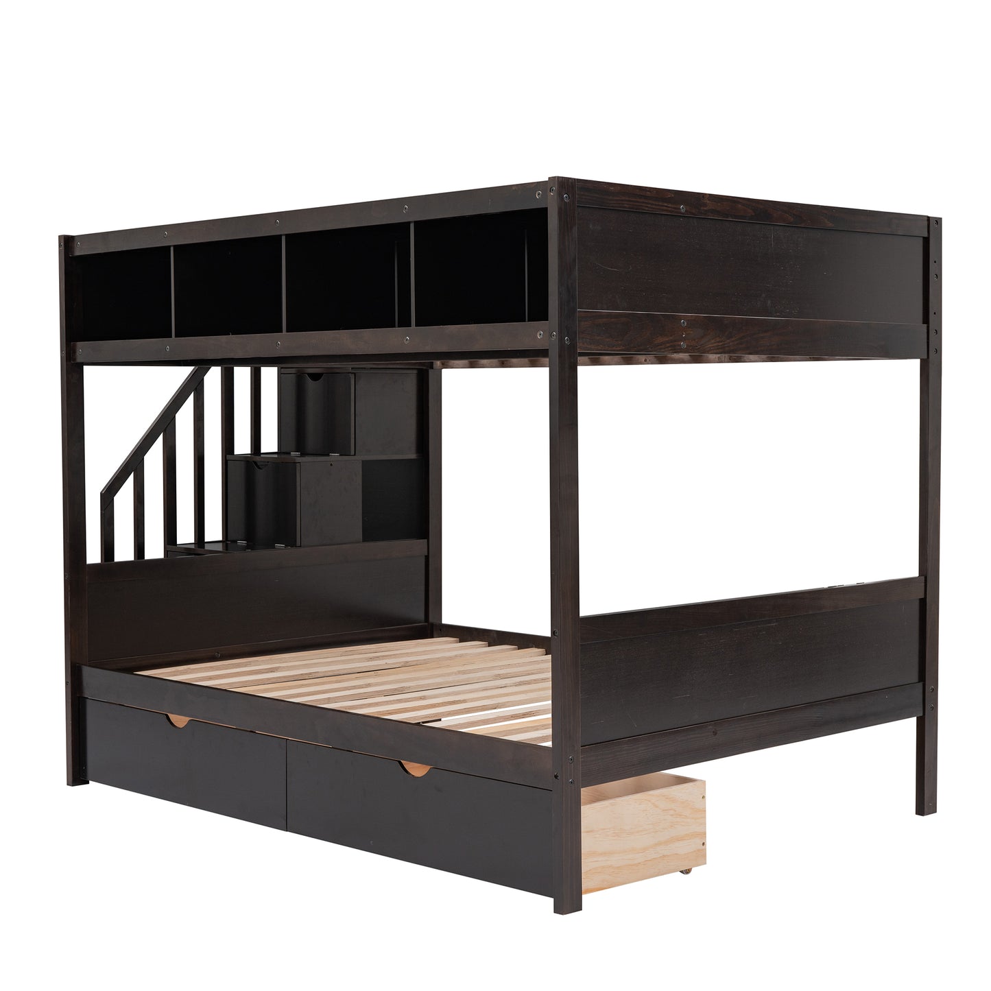 Twin over Full Bunk Bed with Shelfs - Espresso - detail view 6