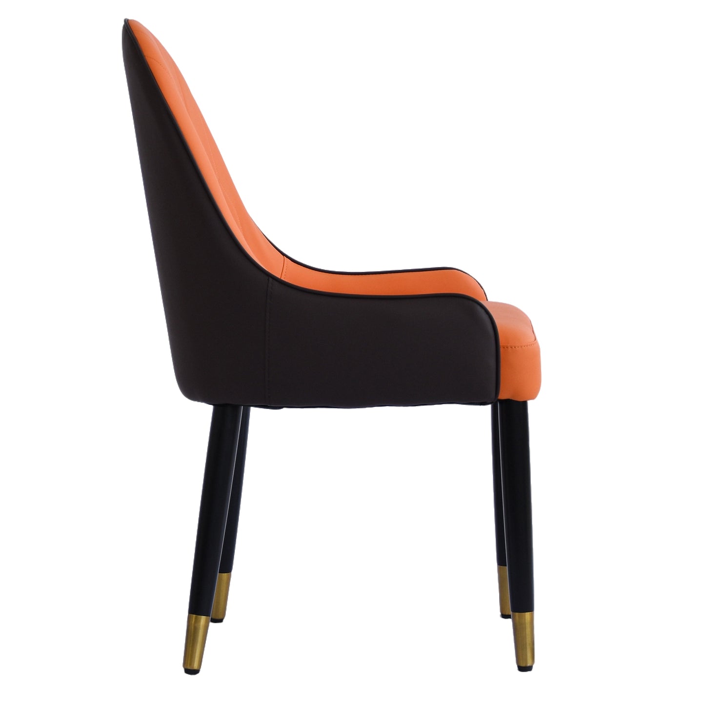 Saskia Modern PU Leather Side Chairs with Gold Tipped Legs Set of 2 Dark Brown & Orange