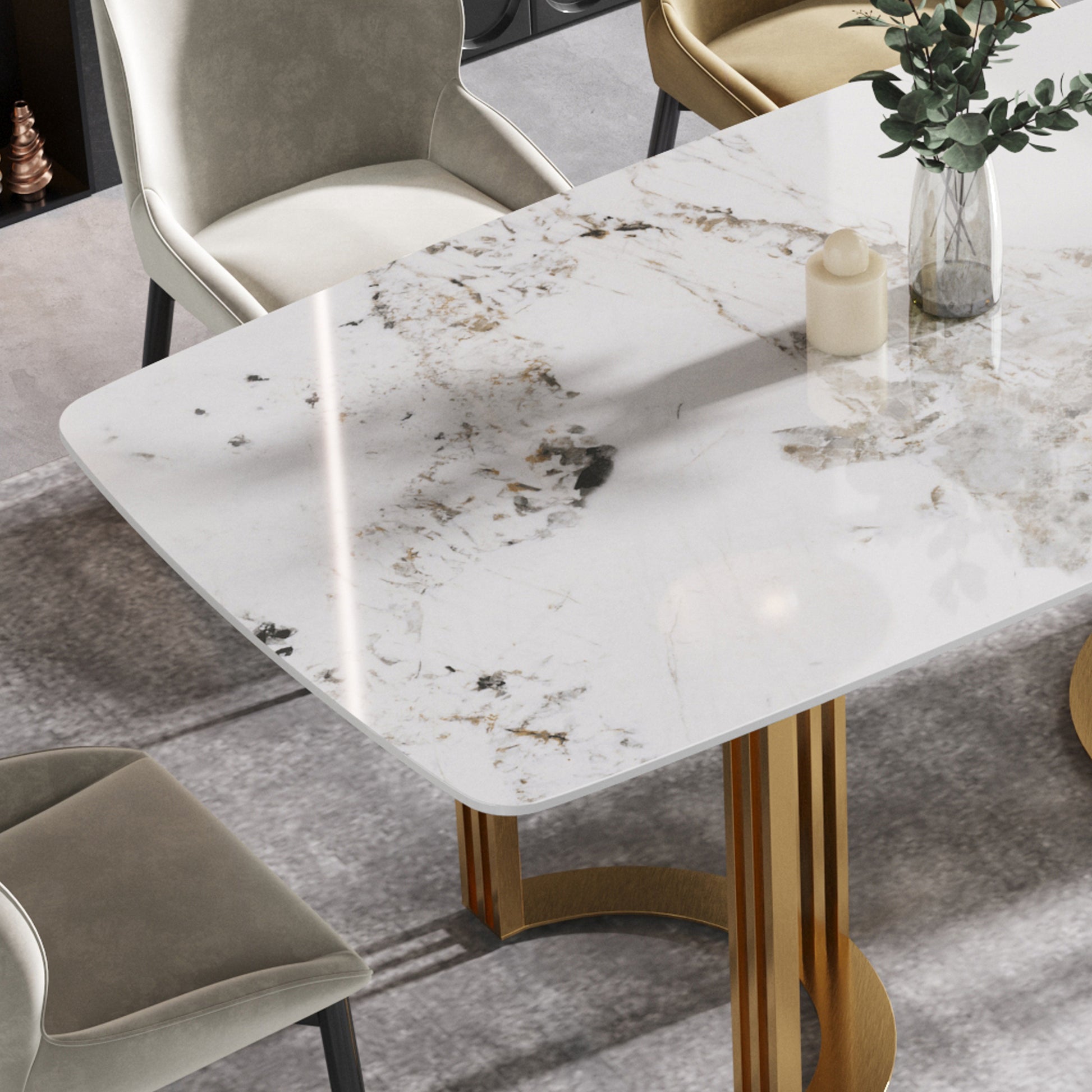 Moto 63" Modern Sintered Stone Dining Table with Gold Base