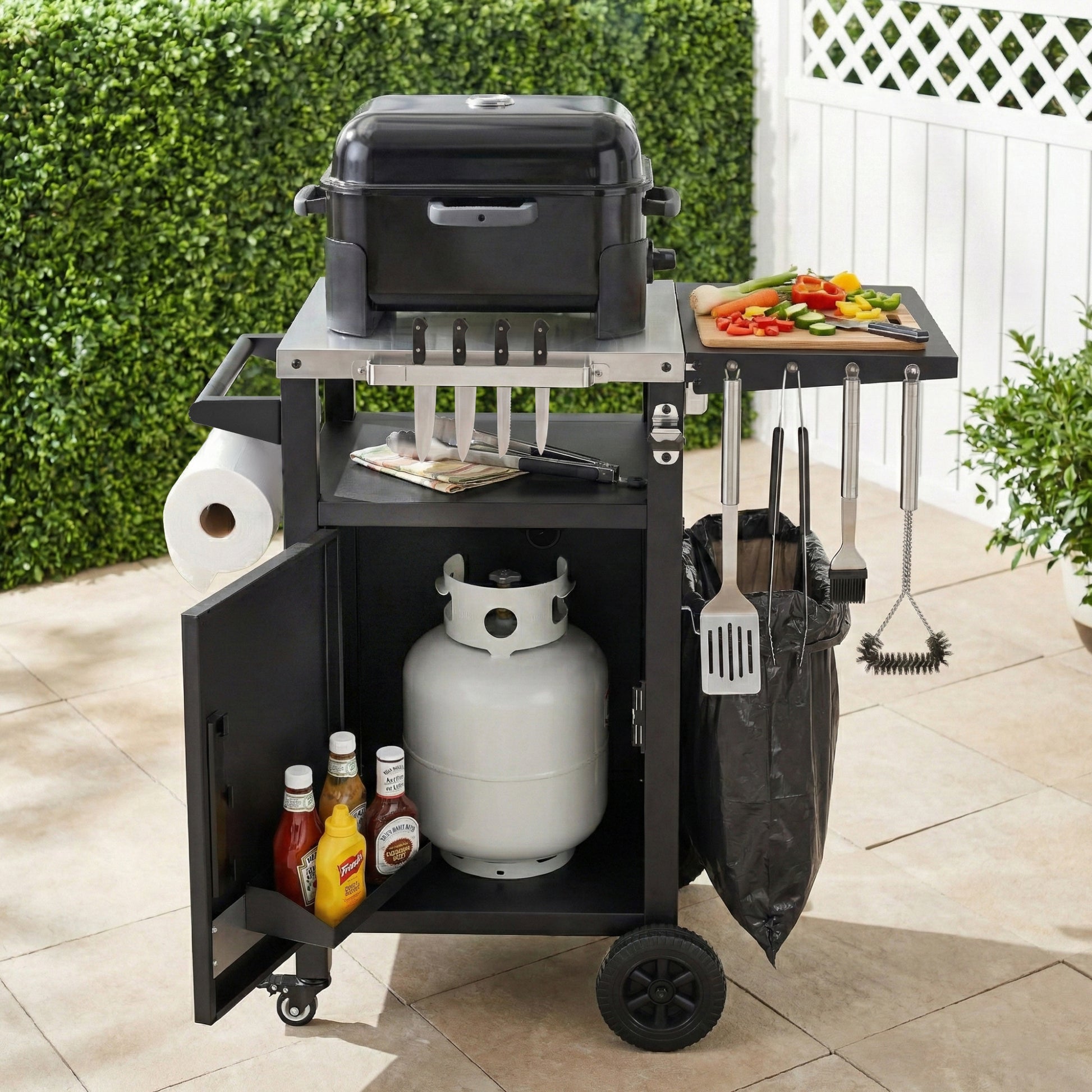 K&k 33.9' Outdoor Grill Cart with Drop Leaf - Black - detail view 3
