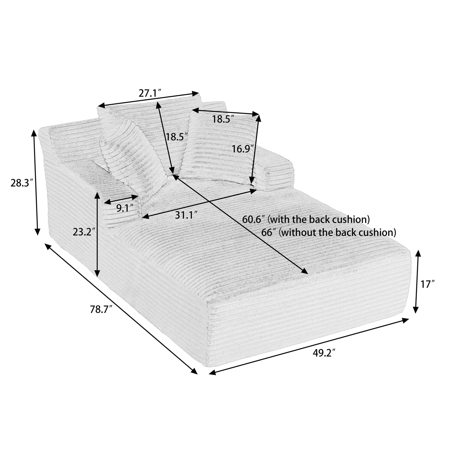 Oversized Chaise Lounge Chair Indoor - Grey - detail view 7