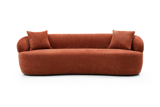 Mid Century Modern Curved Boucle Sofa in Warm Orange