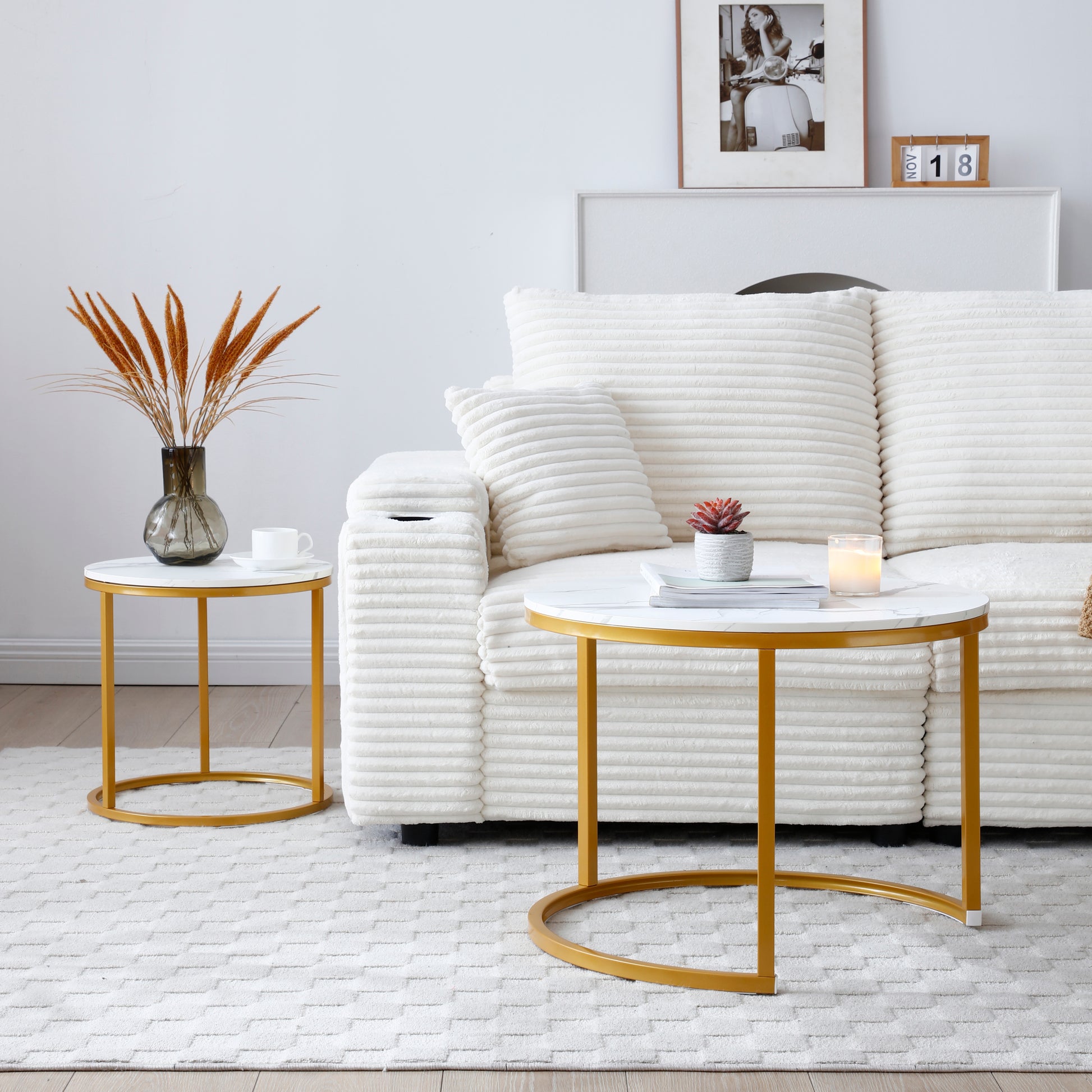 White & Gray Nesting Tables with Gold Legs - detail view 2