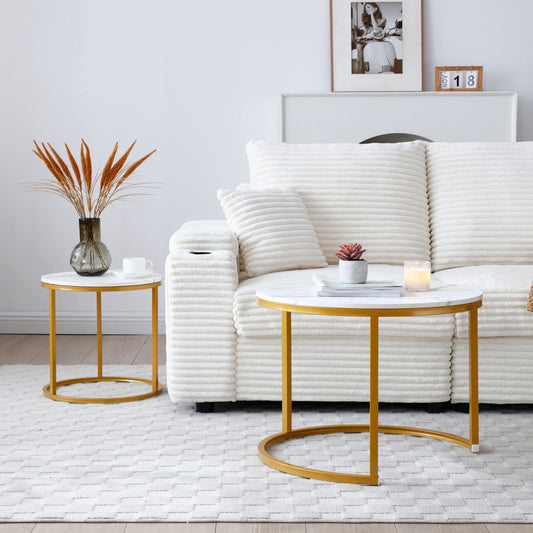 White & Gray Nesting Tables with Gold Legs - detail view 2