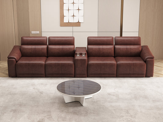 5-Piece Modular Leather Sofa with 2 Cup Holders,Comfortable Sectional Sofa Set for Living Room, Dark Brown - detail view 6