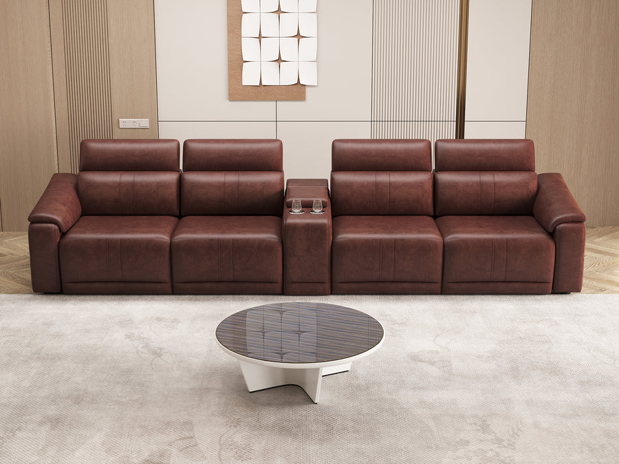 5-Piece Modular Leather Sofa with 2 Cup Holders,Comfortable Sectional Sofa Set for Living Room, Dark Brown - detail view 6