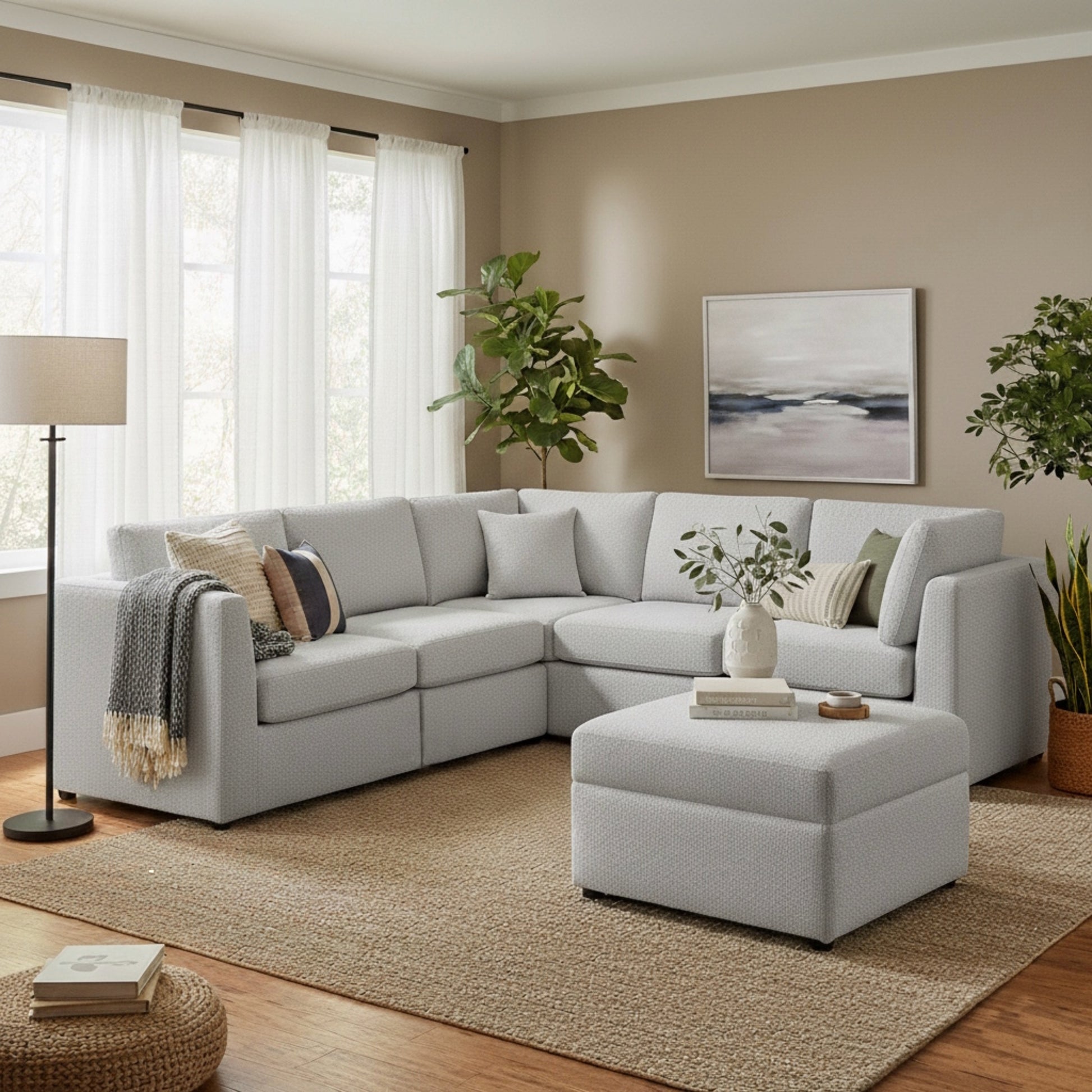 Chauncy 6-PC Sectional in Gray with Performance Fabric, Modular Seating for Modern Living Rooms - detail view 8