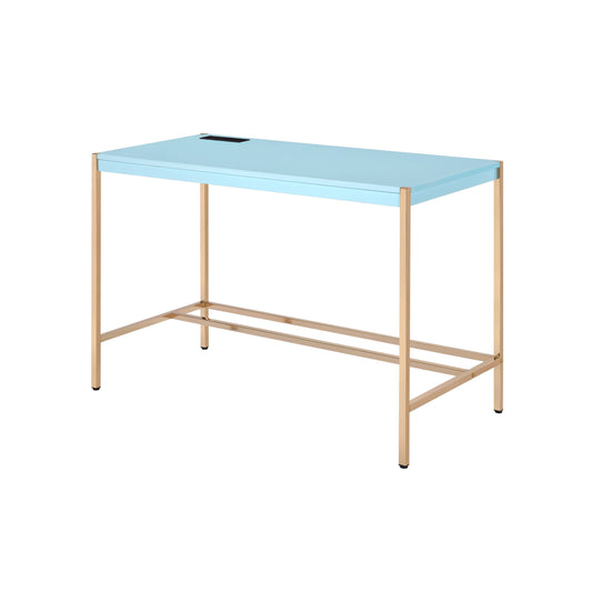 Baby Blue and Gold Writing Desk with USB Ports