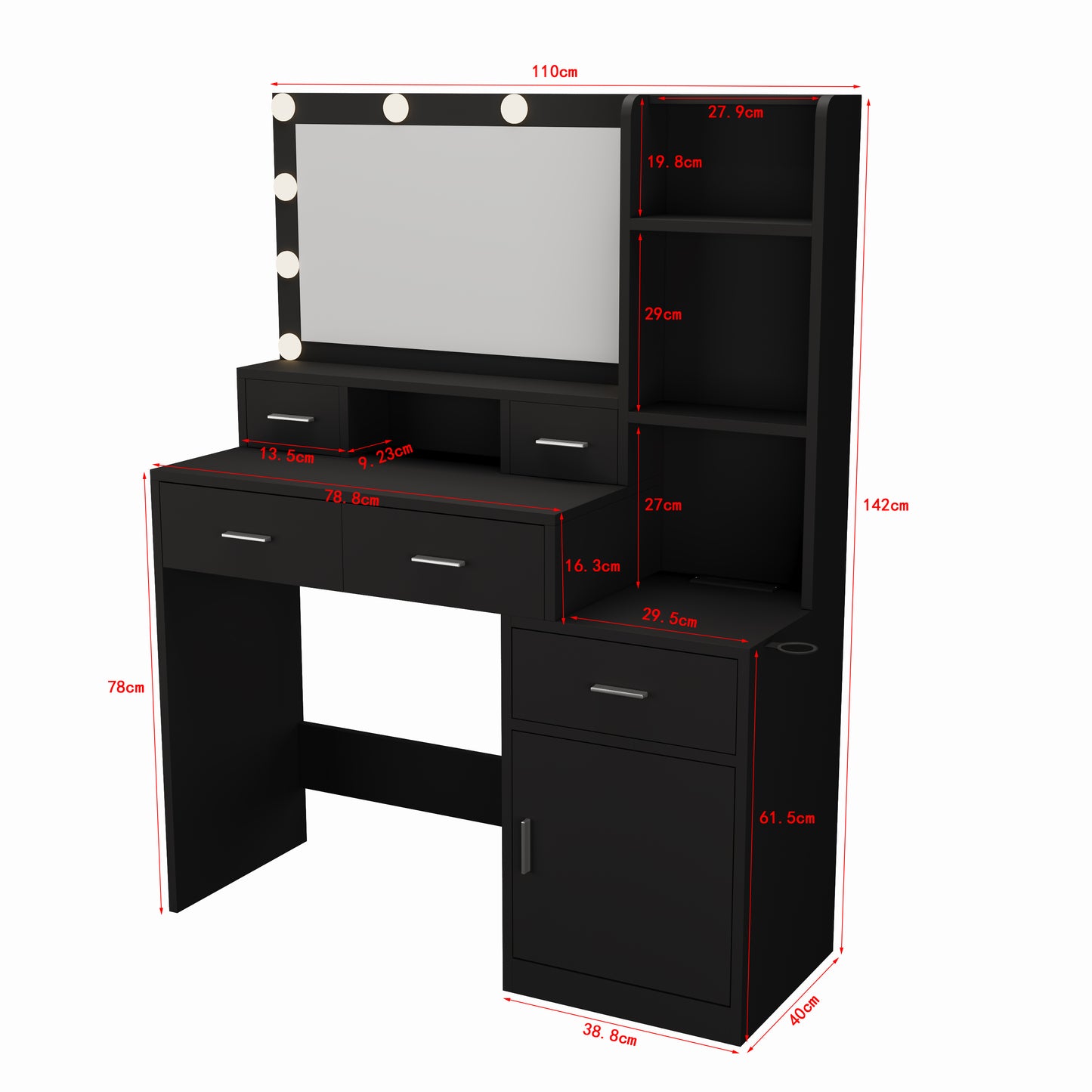 Angie Contemporary Bedroom Vanity, Black