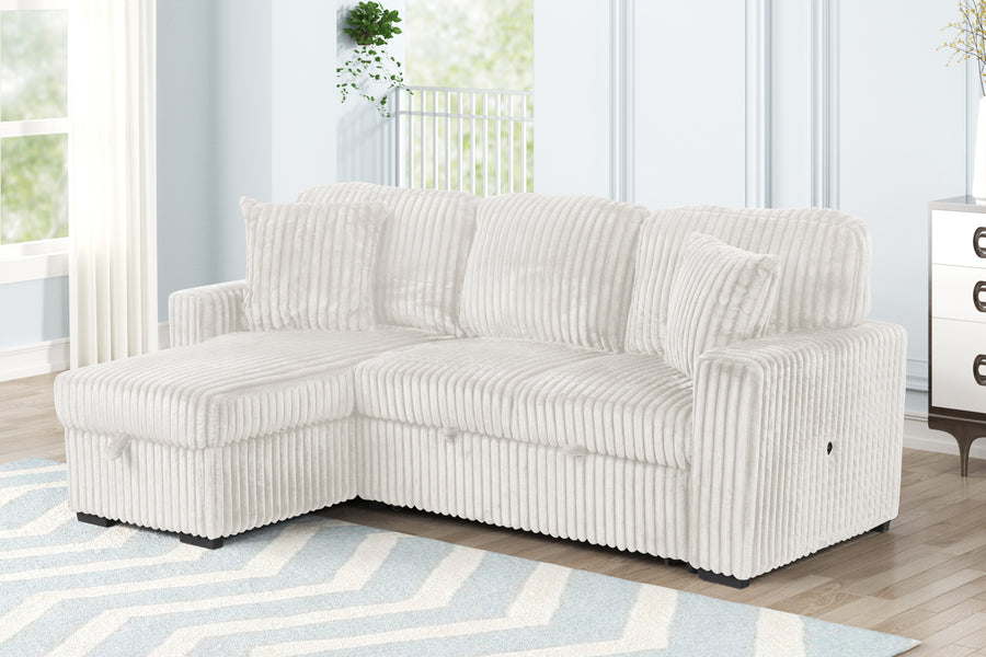 Plush Sectional Sofa W/ Pull Out Sleeper made with Velvet fabric- Cream - detail view 7