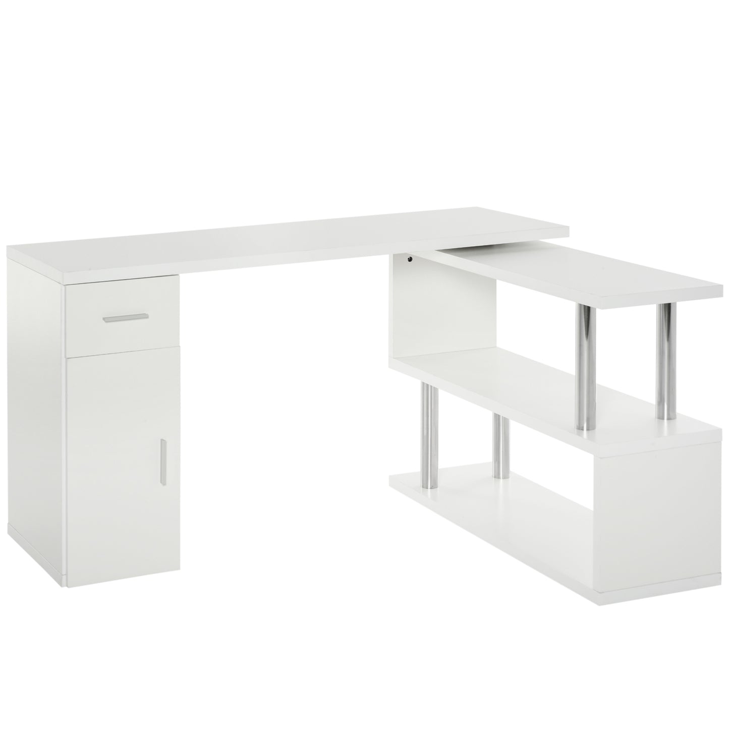 Ellery Rotating Computer Desk, 55" L-Shaped Desk, Corner Desk with Storage Shelves, White