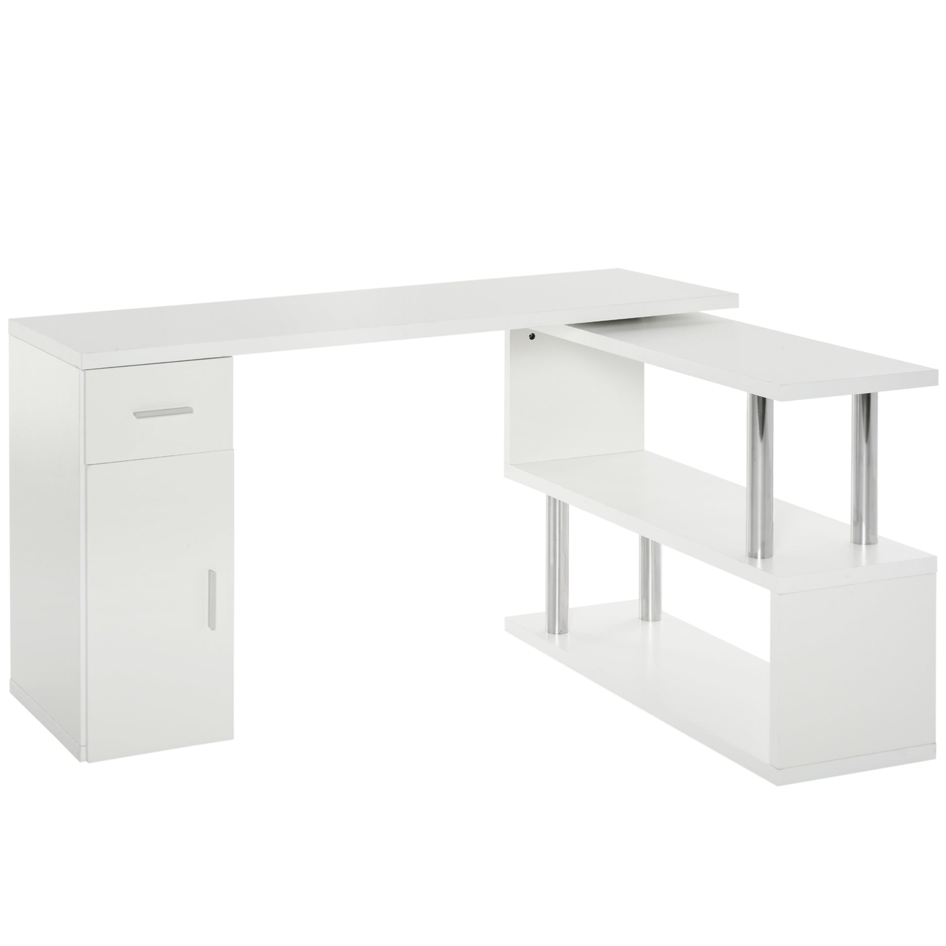 Ellery Rotating Computer Desk, 55" L-Shaped Desk, Corner Desk with Storage Shelves, White