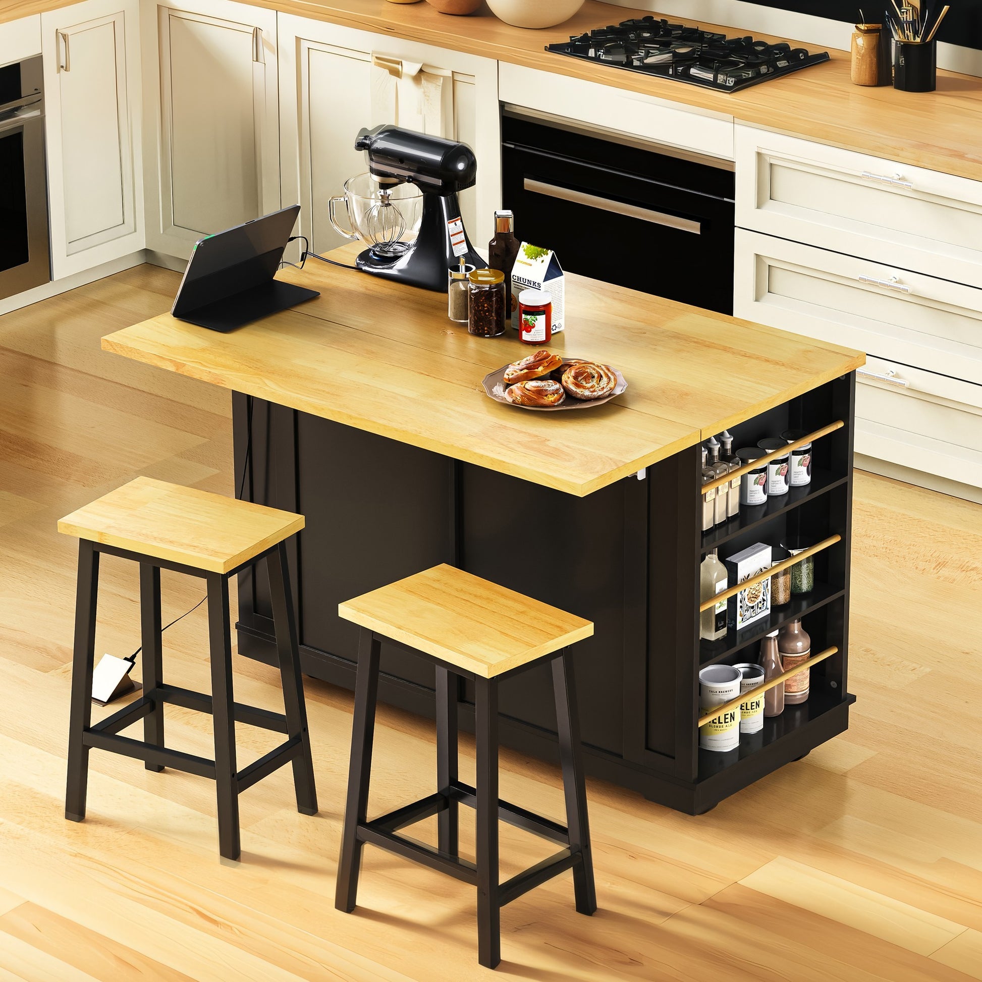 48" Kitchen Island with Drop Leaf - Black - detail view 2