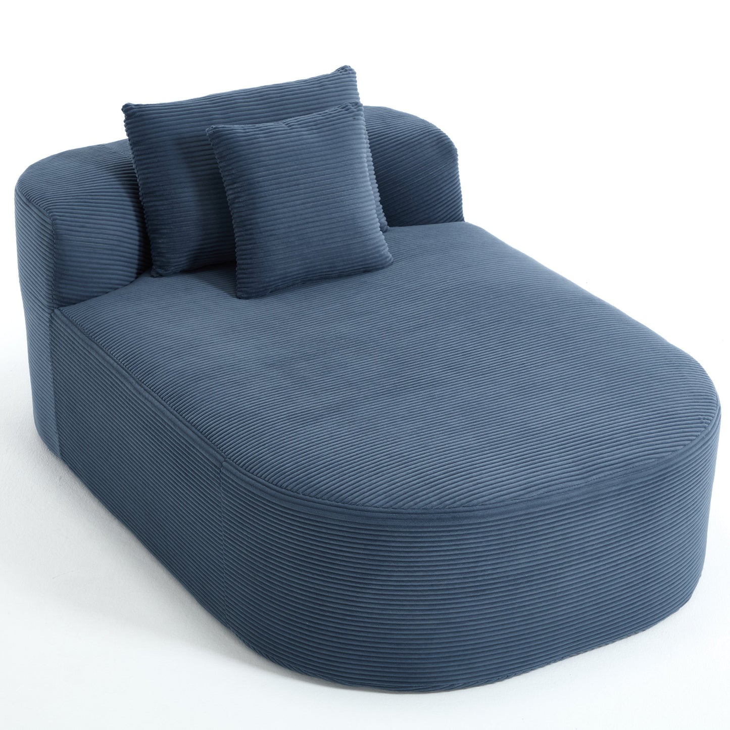 Blue Oversized Corduroy Chaise Lounge Sofa Bed with Deep Seat & Soft Pillows - primary color shot