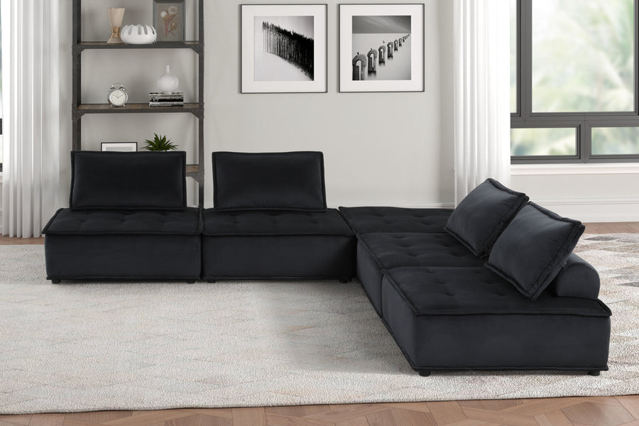 Anna 120' Black Velvet 5 Pc Sectional Sofa - primary color shot
