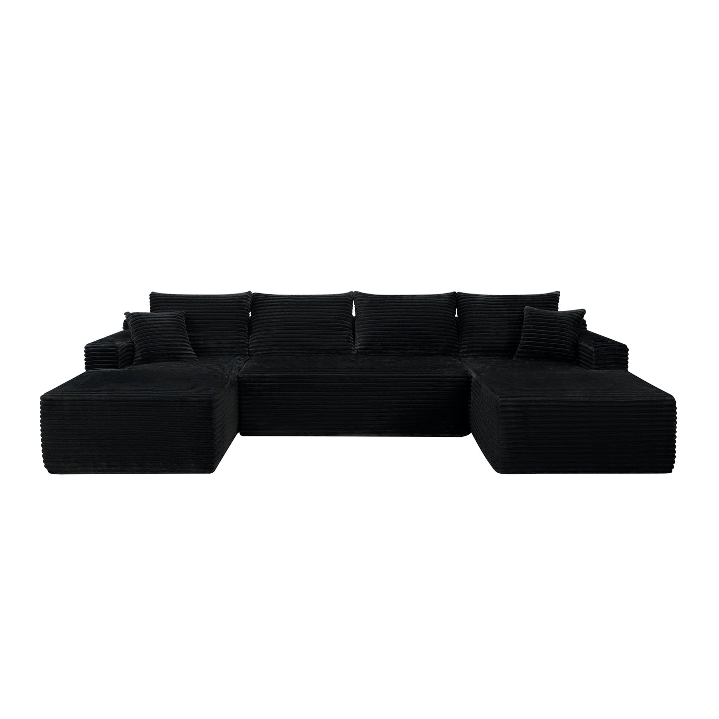 134" Cloud Sectional with U-Shape Chaise & Side Pockets & Cup Holder - Black - detail view 2
