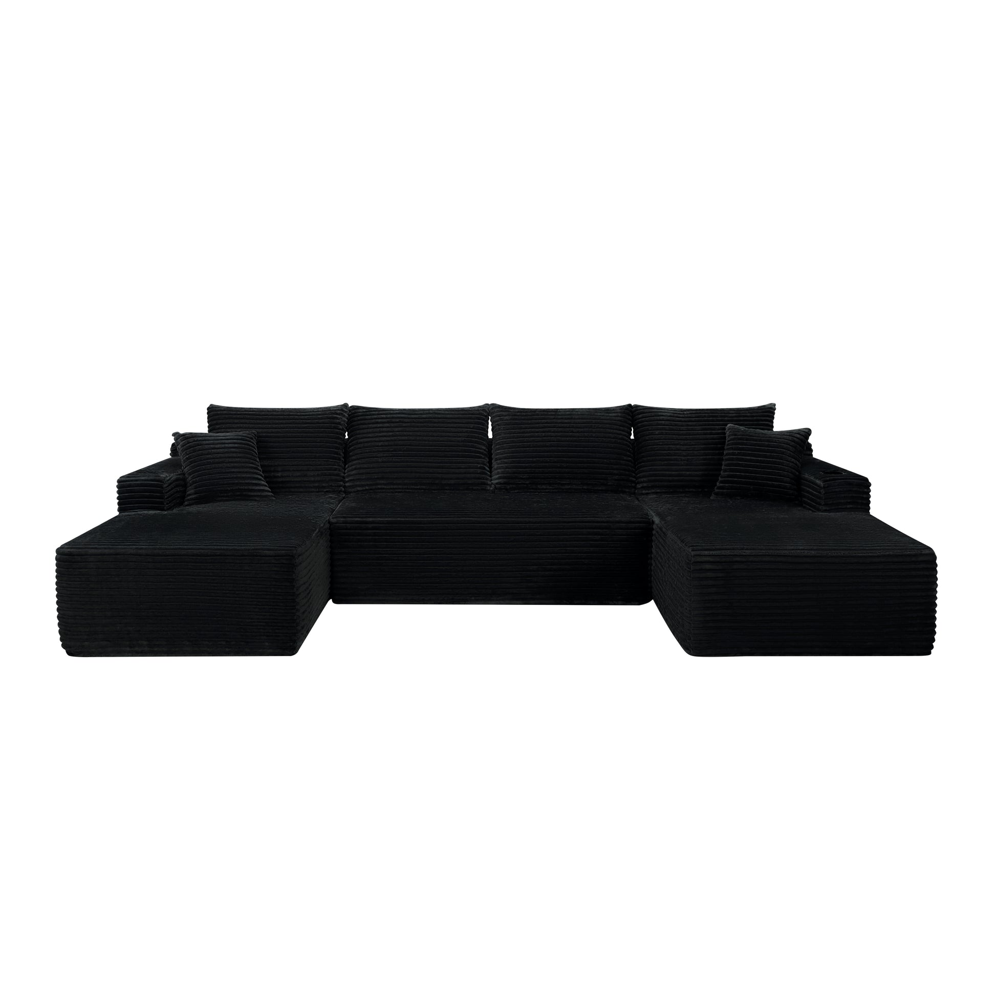 134" Cloud Sectional with U-Shape Chaise & Side Pockets & Cup Holder - Black - detail view 2