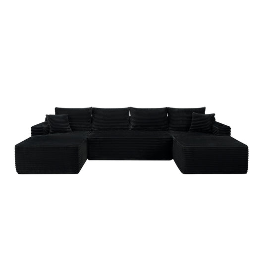 134" Cloud Sectional with U-Shape Chaise & Side Pockets & Cup Holder - Black - detail view 2