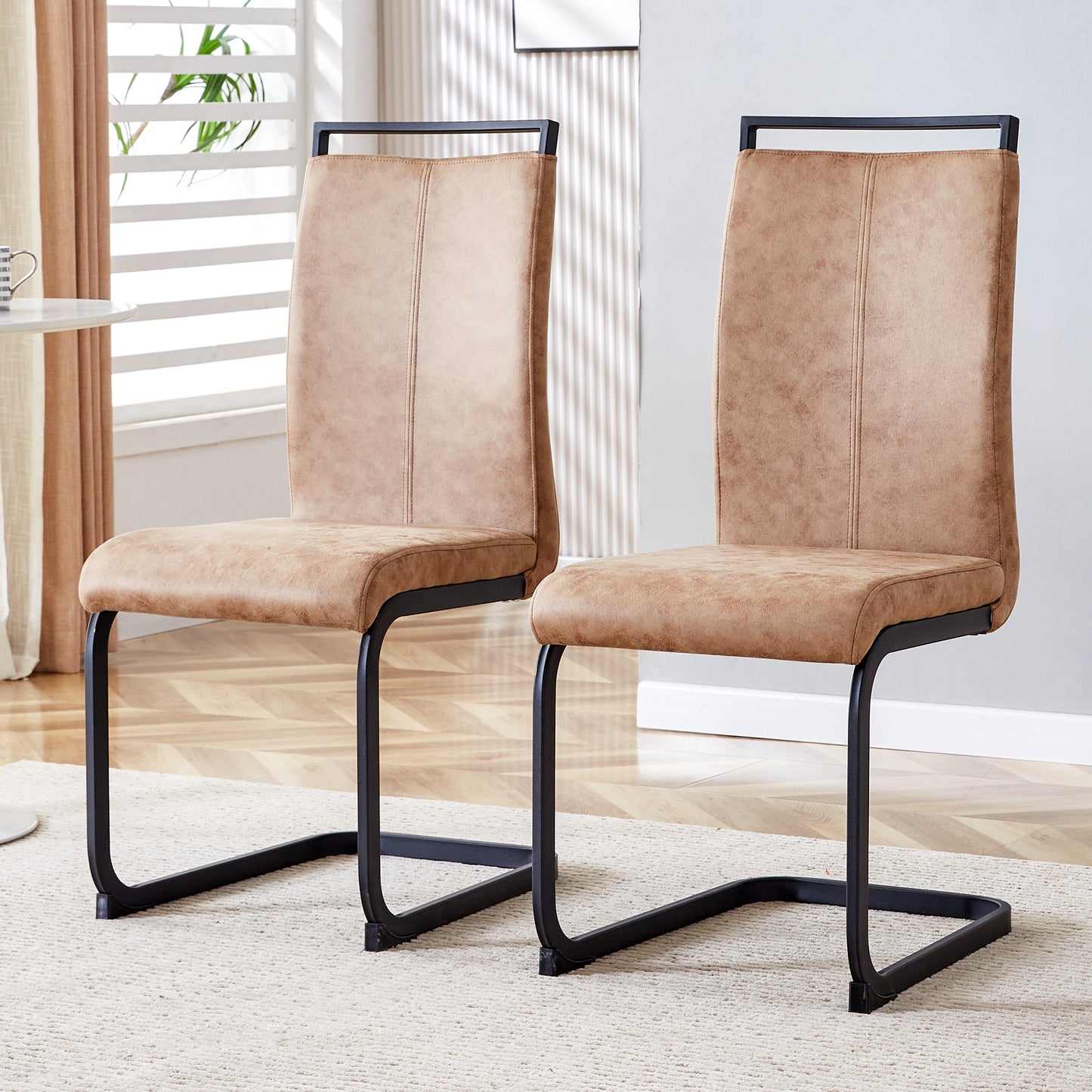 Black Upholstered Fabric Dining Chairs with Black Legs (set of 2) - primary color shot