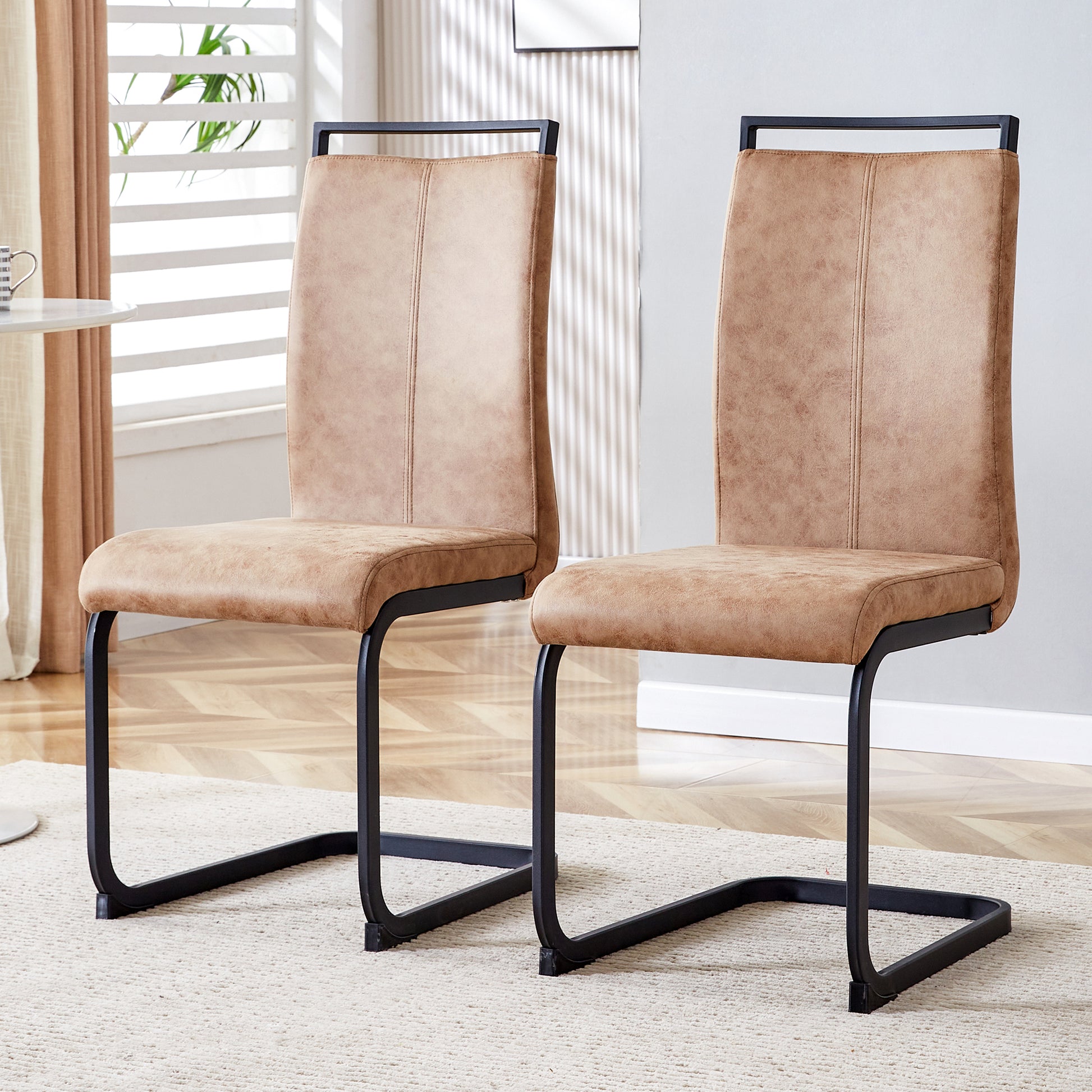 Black Upholstered Fabric Dining Chairs with Black Legs (set of 2) - primary color shot