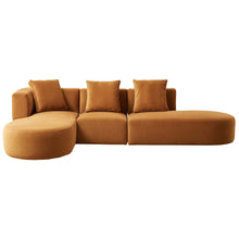 Orby Velvet Sectional Sofa Left Facing with Cloud Comfort in Cognac Velvet, 73.62 x 124.00 x 30.00 inches - detail view 4