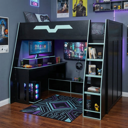 Full Size Wood Loft Bed with Desk - Blue - detail view 2