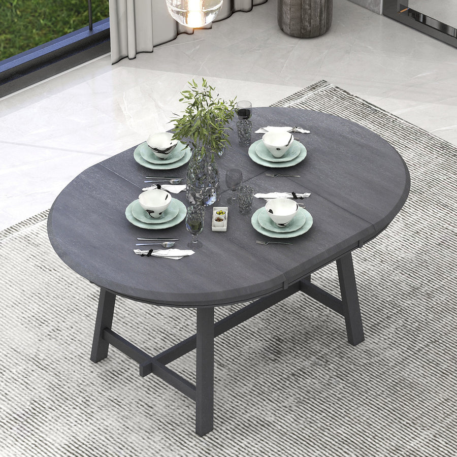TREXM Wood Dining Table Round Extendable Dining Table for Dining Room (gray) - primary color shot