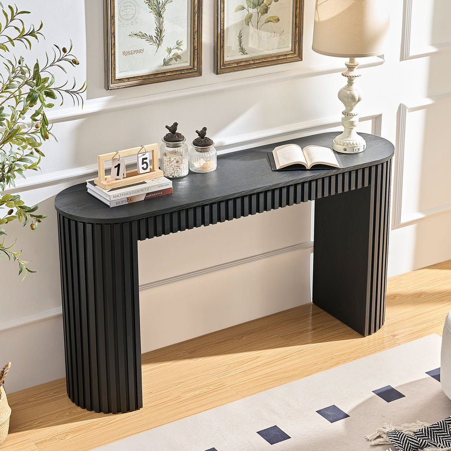 59.05'' Modern Console Table with Drawer for Entryway with Unique Vertical Stripe Design - Black - detail view 8