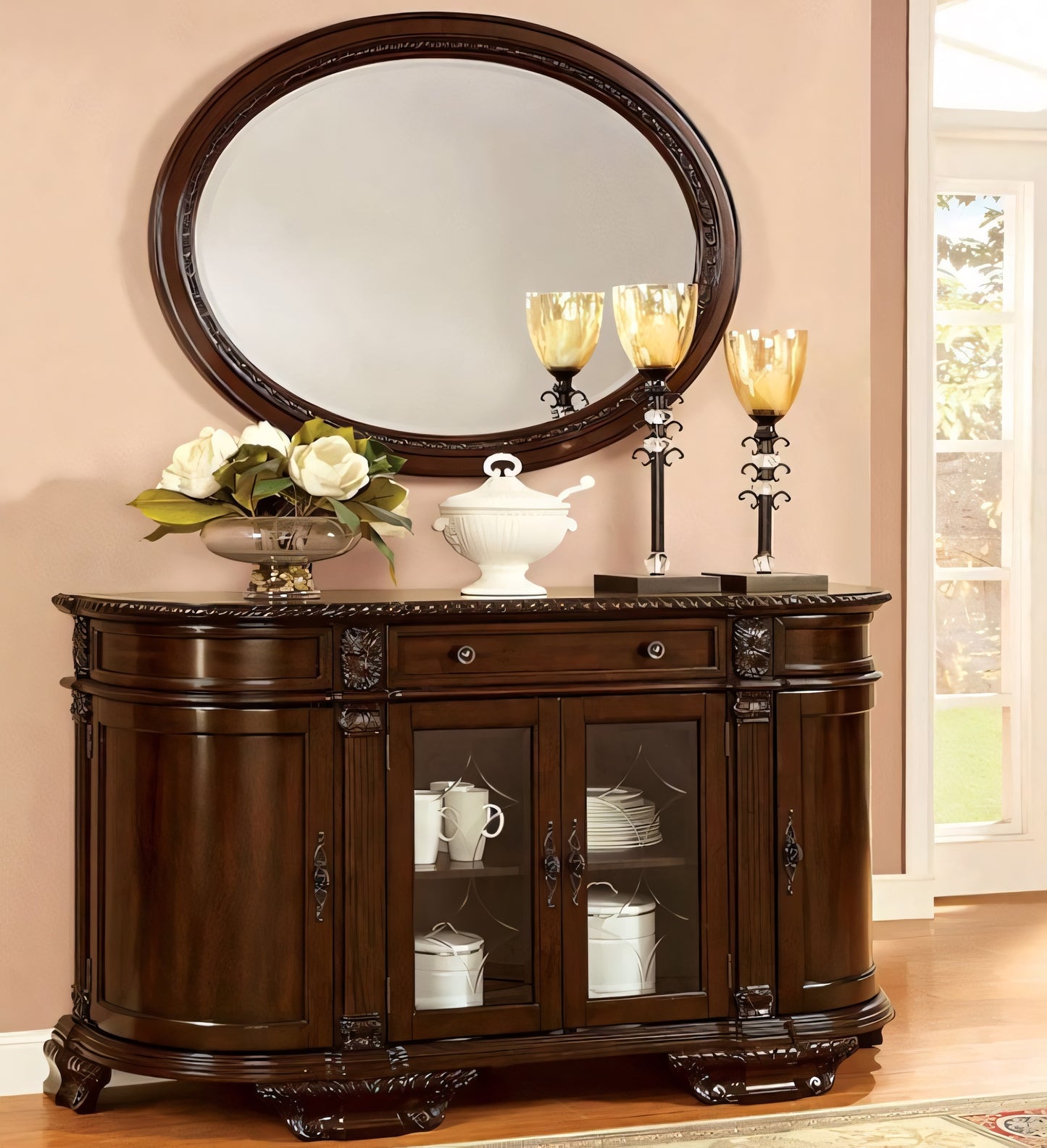 Bellagio 5-Piece Traditional Brown Cherry Single Pedestal Dining Set (3 Chair Options)