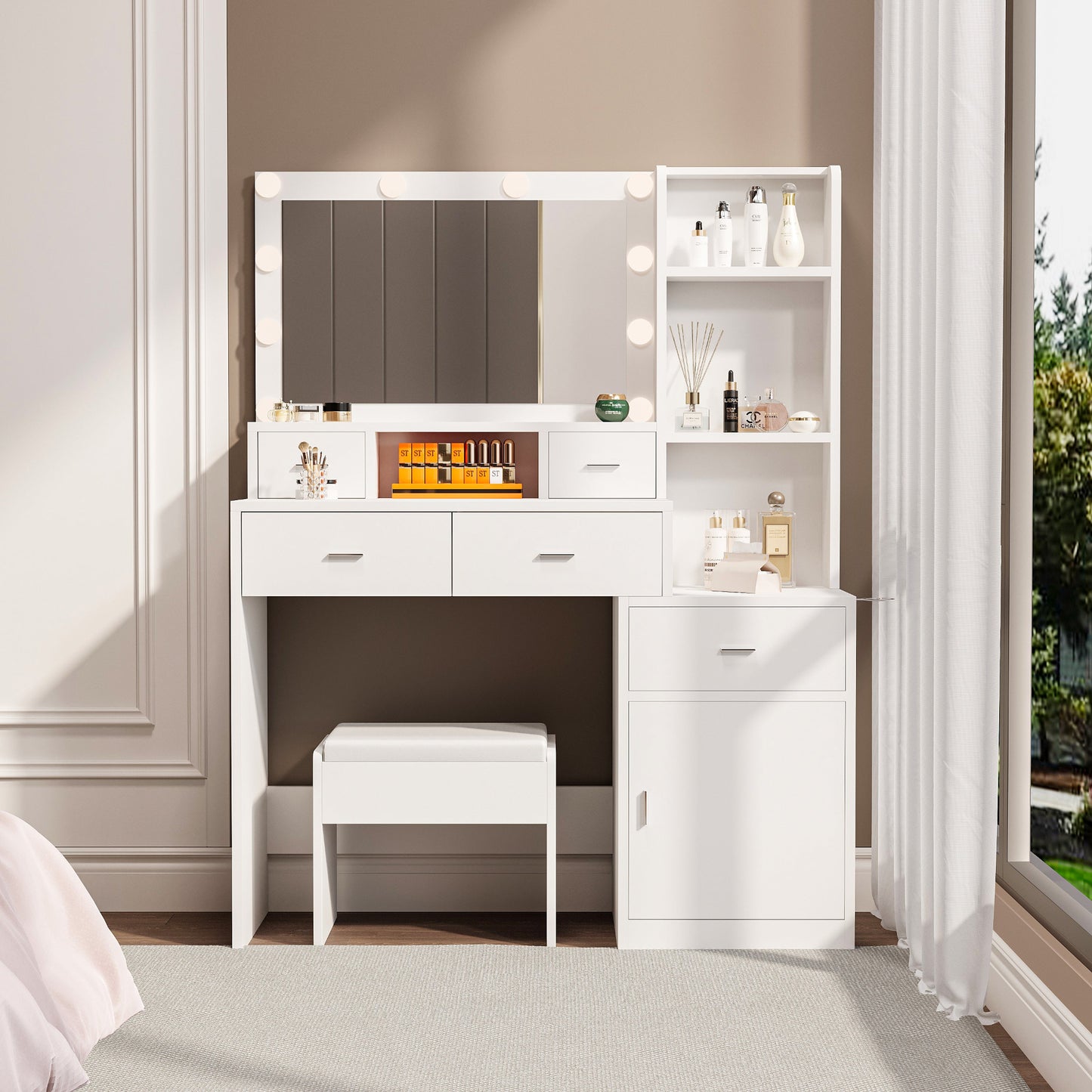 Anna Modern Bedroom Vanity, White