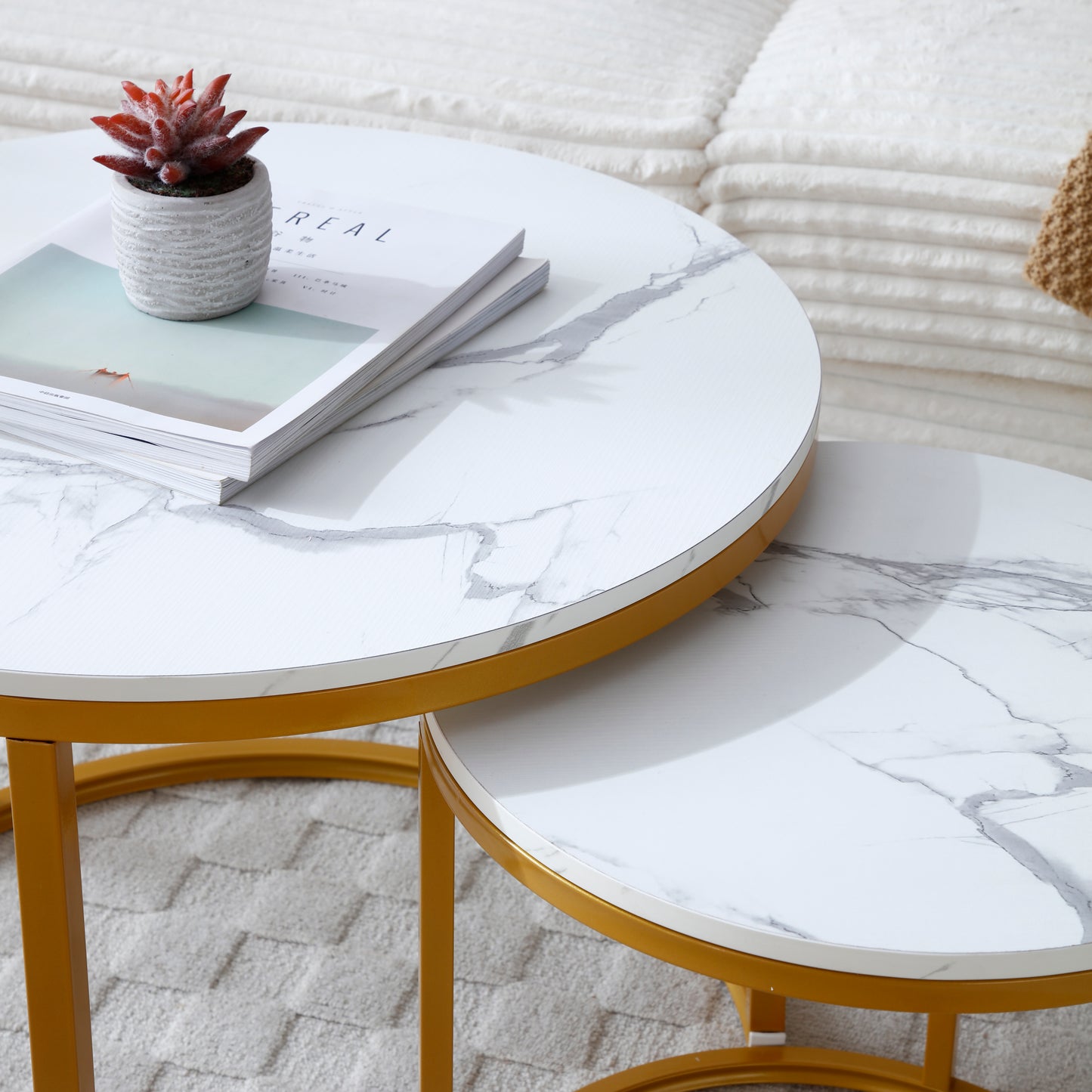 White & Gray Nesting Tables with Gold Legs - detail view 3
