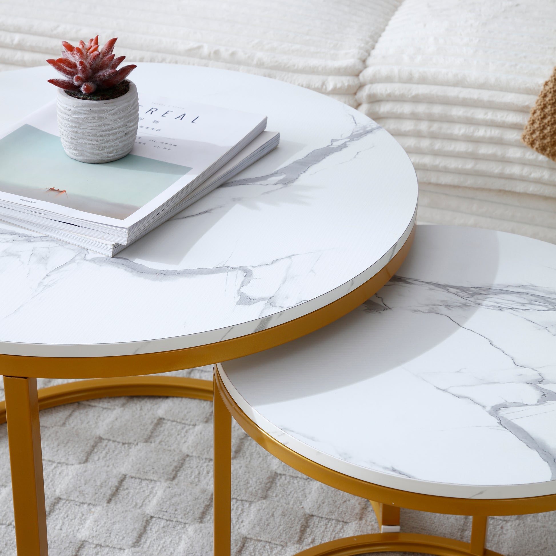 White & Gray Nesting Tables with Gold Legs - detail view 3