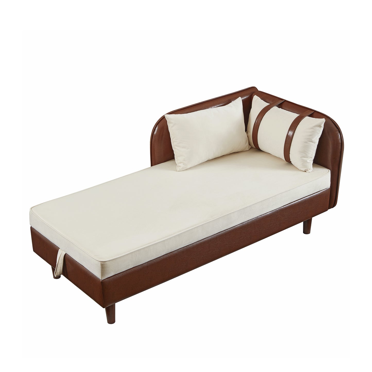 65" Storage Chaise Lounge Sofa Brown PU & Beige Velvet - detail view 8