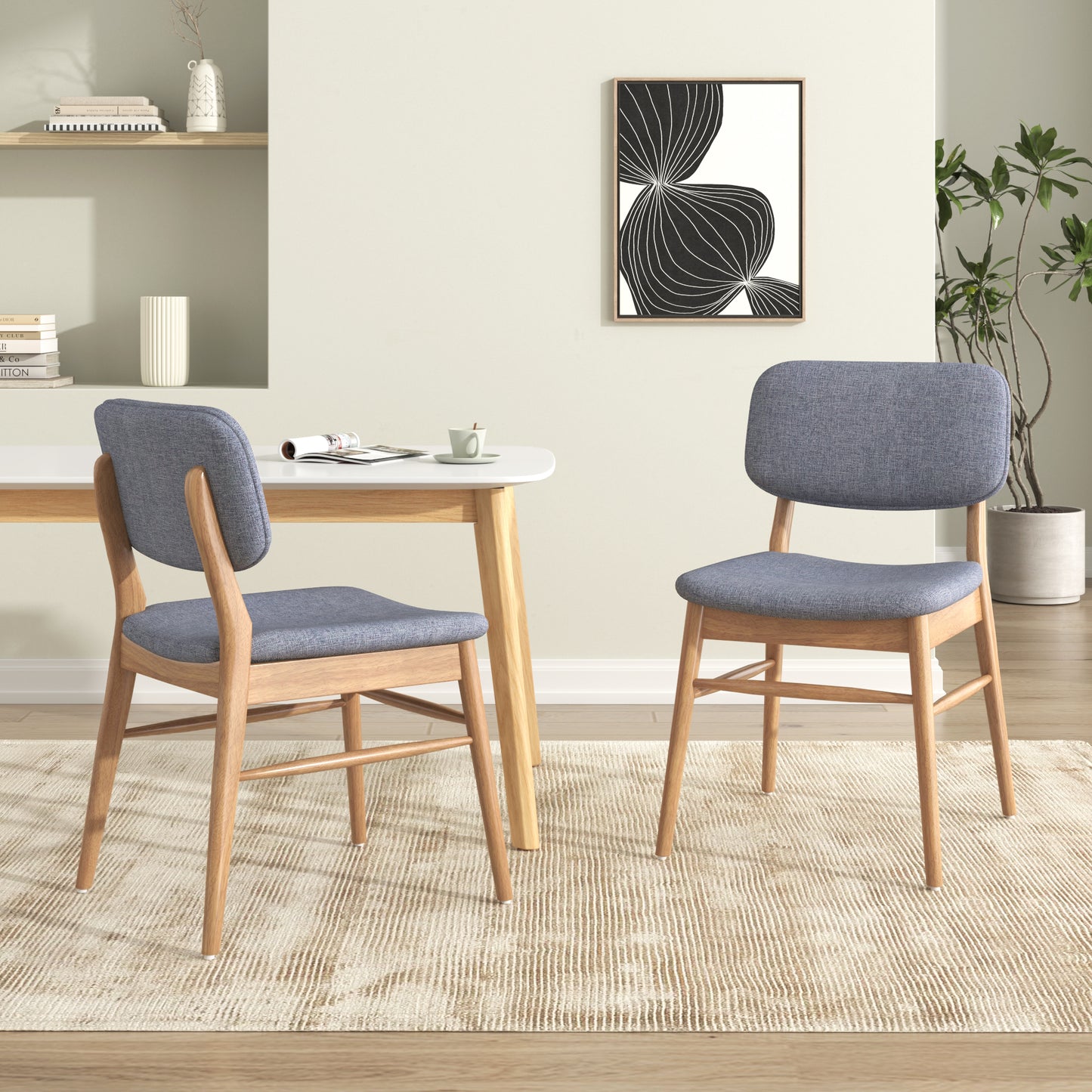 Ardena Mid-Century Modern Dining Chairs in Natural & Grey (Set of 2)