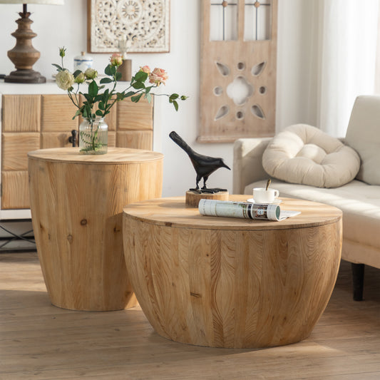 Natural Solid Wood+MDF 3-Piece Accent Table Set with Wood Legs - detail view 2