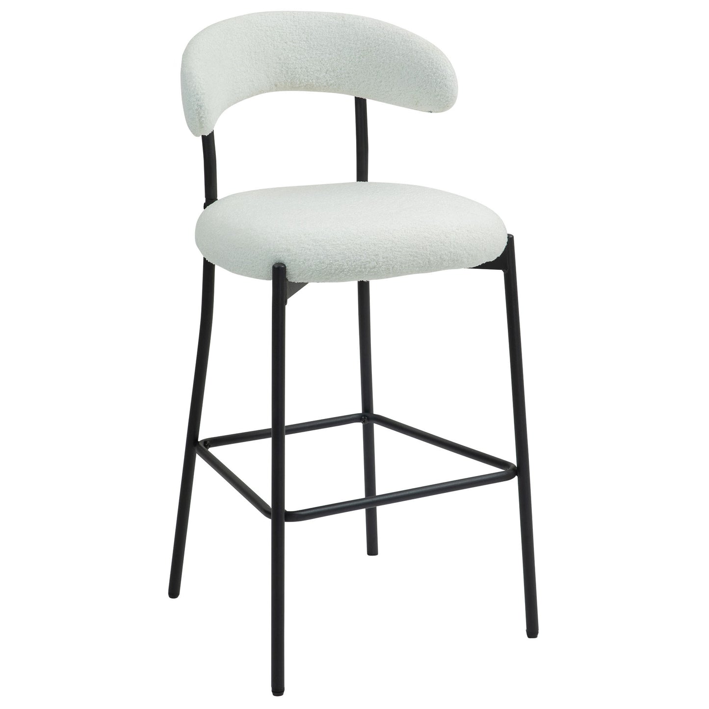 Modern Grey Teddy Fabric 26" Counter Height Bar Stool with Black Powder-Coated Base Set of 2 White